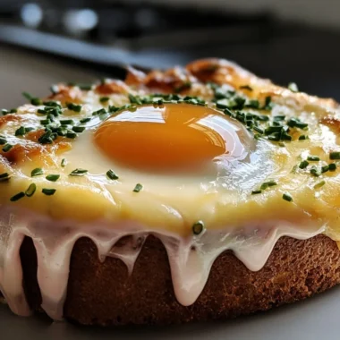 Delicious crispy croque madame on toast topped with egg and cheese