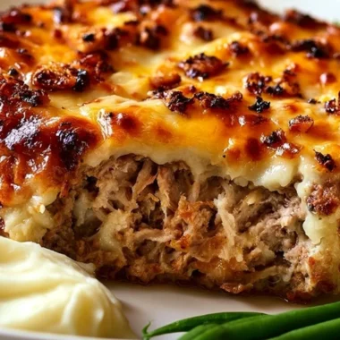 Crispy Garlic Parmesan Meatloaf served on a plate with herbs and sides.