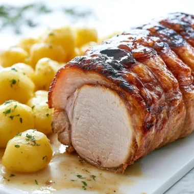 Crispy German pork roast served with side dishes