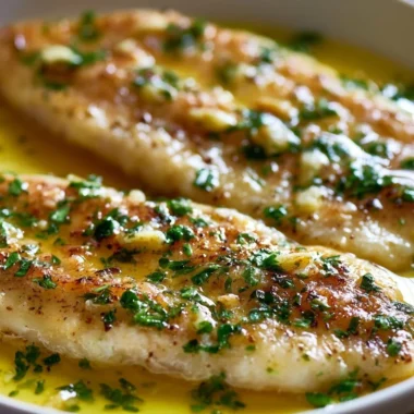 Crispy Sole Meunière served with Lemon Brown Butter on a plate