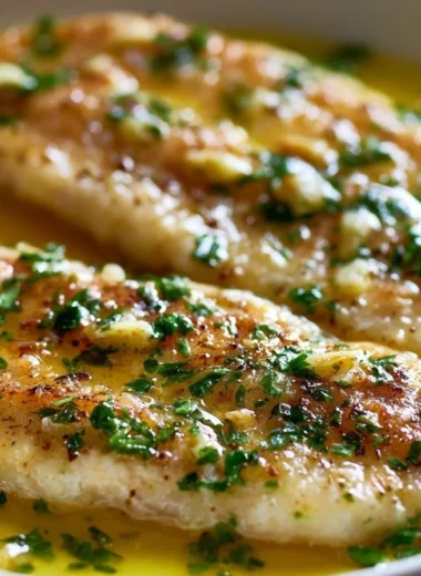 Crispy Sole Meunière served with Lemon Brown Butter on a plate