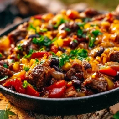 Easy Pioneer Style Cast Iron Cowboy Skillet with a hearty meal