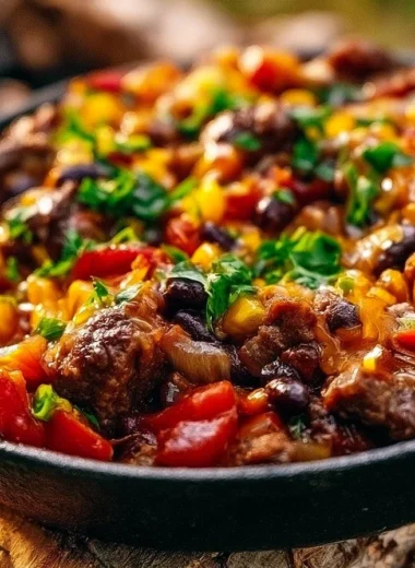 Easy Pioneer Style Cast Iron Cowboy Skillet with a hearty meal