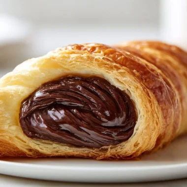 Freshly baked flaky Pain au Chocolat with melted chocolate filling