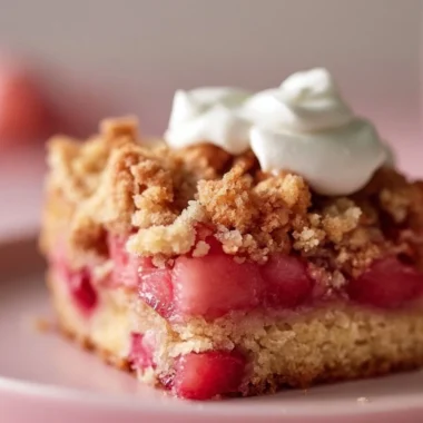 Homemade German Rhubarb Streusel Cake topped with crunchy streusel and fresh rhubarb.