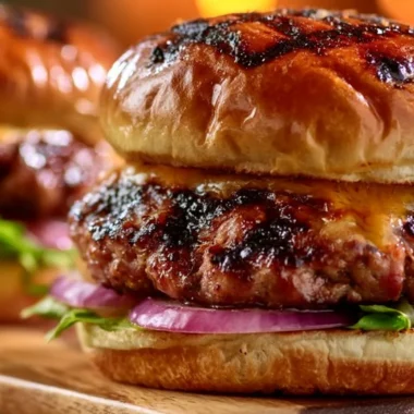 Juicy grilled burgers on the grill ready to be served
