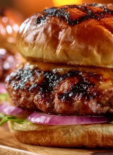 Juicy grilled burgers on the grill ready to be served