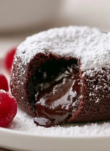 Delicious molten chocolate lava cake with a gooey center on a plate