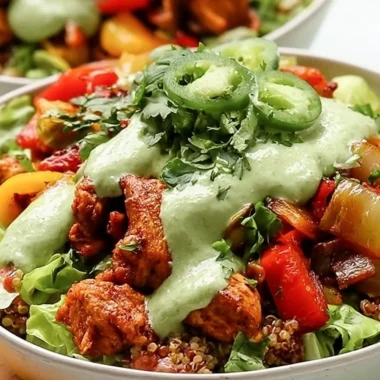 One-Pan Chicken Fajita Quinoa Bowls with vibrant vegetables and spices