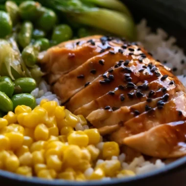 One-Pan Chicken with Bok Choy and Rice dish ready to serve