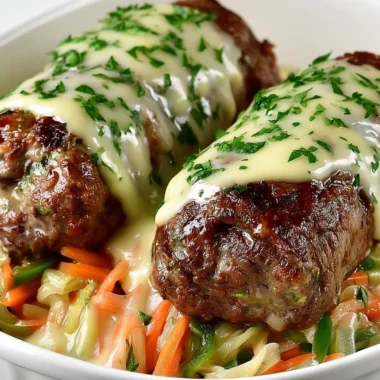 Delicious savory rolled meat served with sauce on a plate