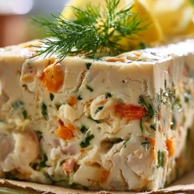 A beautifully presented terrine de poisson, showcasing its delicate layers and garnishes.