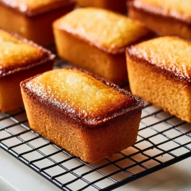 Traditional French mini almond cakes called financiers, beautifully presented.