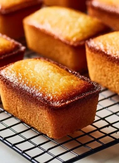 Traditional French mini almond cakes called financiers, beautifully presented.