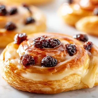 Traditional French Pain aux Raisins pastry with raisins and flaky dough