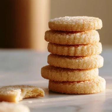 Delicious traditional German Heidesand brown butter shortbread cookies on a plate.
