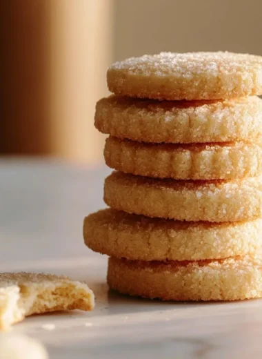 Delicious traditional German Heidesand brown butter shortbread cookies on a plate.