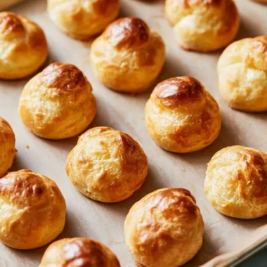Traditional French gougères cheese puffs served on a plate
