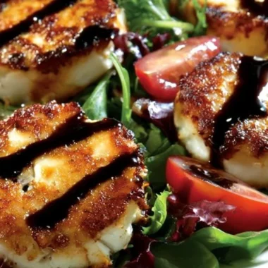 Delicious warm goat cheese salad with mixed greens and toppings