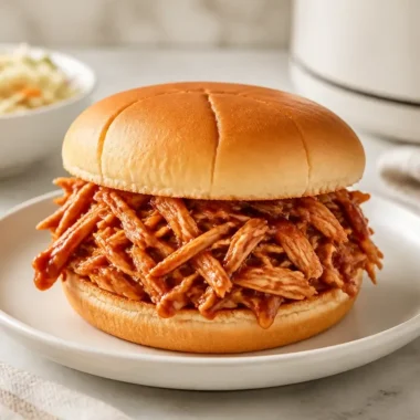 Delicious Crockpot BBQ Chicken served on a plate with sides