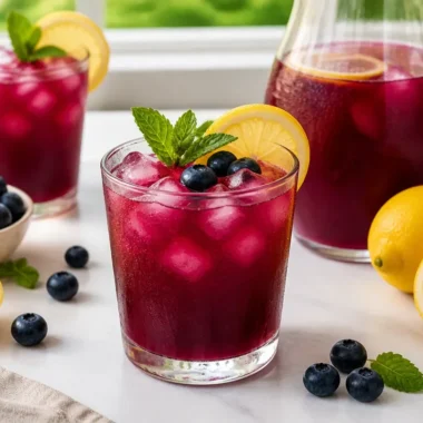Refreshing blueberry lemonade with fresh mint in a glass