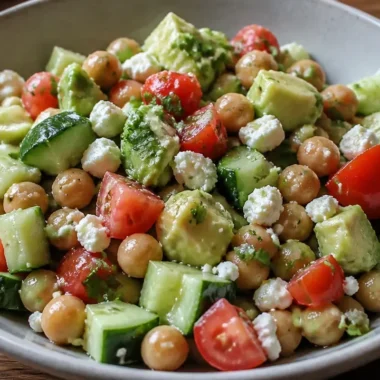 Colorful chickpea salad with fresh vegetables and herbs