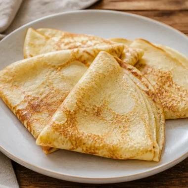Delicious homemade French crepes served with toppings for a cozy meal.