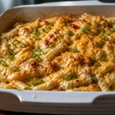 Delicious Crack Chicken Casserole topped with cheese and herbs