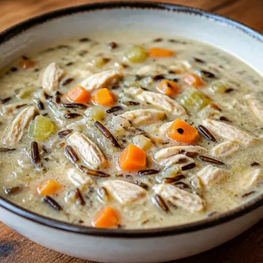 Delicious Crock Pot Chicken and Wild Rice Soup in a bowl