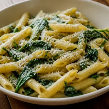 Delicious quick spinach pasta dish with fresh ingredients