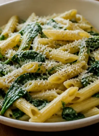 Delicious quick spinach pasta dish with fresh ingredients