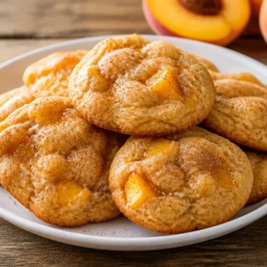 Soft peach cookies fresh out of the oven, perfect for summer baking.