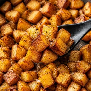 Crispy breakfast potatoes served on a plate, golden and delicious.