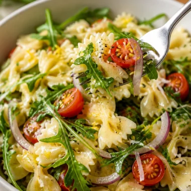Easy lemon arugula pasta salad with fresh ingredients and lemon dressing