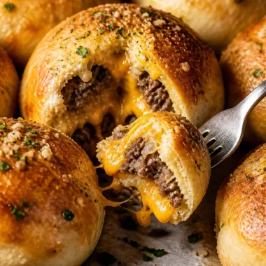 Garlic Parmesan Cheeseburger Bombs baked to perfection