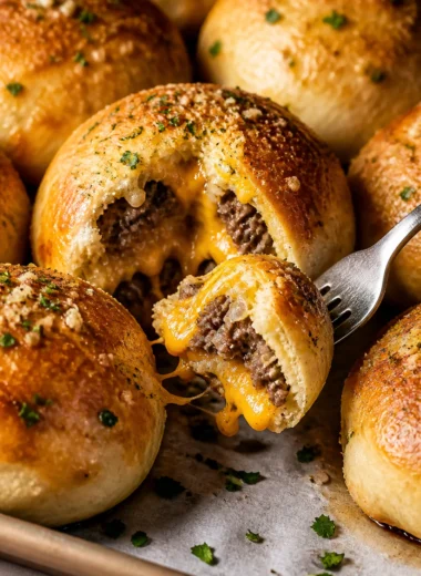 Garlic Parmesan Cheeseburger Bombs baked to perfection