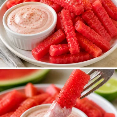 Healthy watermelon fries served in a bowl for a refreshing snack