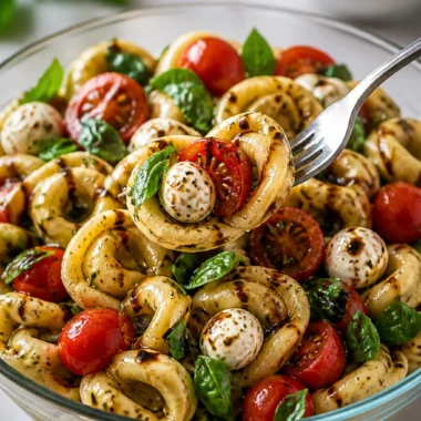 Tortellini Caprese Pasta Salad with fresh tomatoes and basil